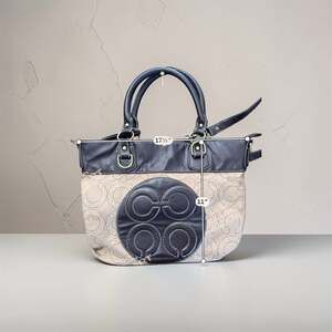 Coach Julia Op Art Signature North South Tote Bag Brown Canvas Leather Trim 1506